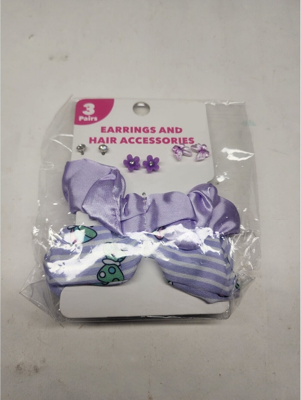 Scrunchie And Earring Set Purple Butterflys 5 Pcs Set NEW